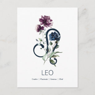 Carte Postale Élégant signe floral Zodiac Star Leo