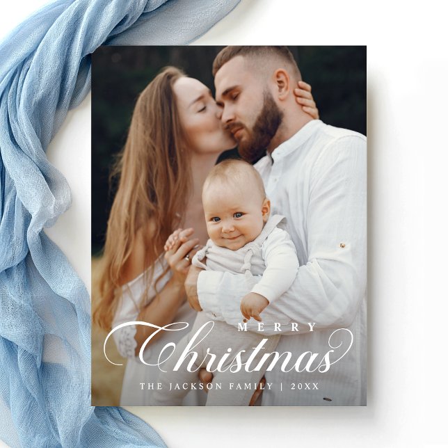 Carte Postale Élégant Simple Joyeux Script photo de Noël (Créateur téléchargé)