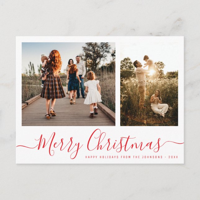 Carte Postale Élégant Simple Photo de Famille Noël Script (Devant)