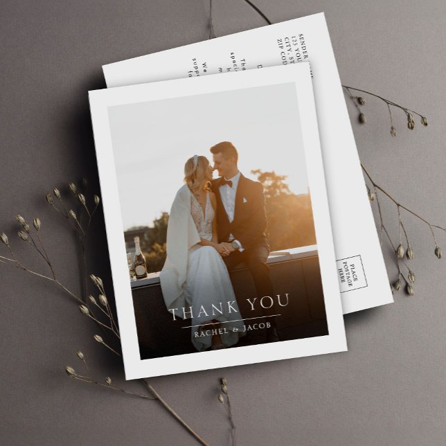 Carte Postale Elegant Simple Photo Wedding Thank You (Créateur téléchargé)