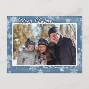 Carte Postale Élégant Snowflakes sur Blue Merry Christmas Photo