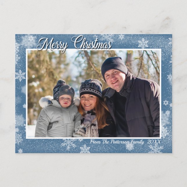 Carte Postale Élégant Snowflakes sur Blue Merry Christmas Photo (Devant)