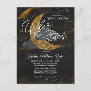 Carte Postale Élégant sous les étoiles Gold Moon Glam Quinceaner