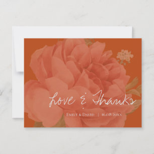 Carte Postale Élégant Terracotta Floral Mariage Amour Et Merci