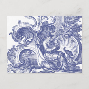 Carte Postale Elégant Toile Baroque Bleue Française