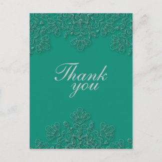 Carte Postale Elégant tourbillons fleuris émeraude mariage merci