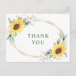 Carte Postale Élégant tournesol vert Merci floral