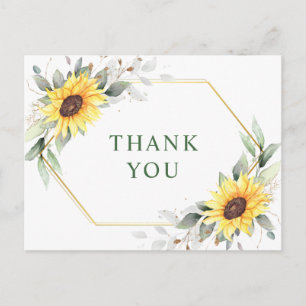Carte Postale Élégant tournesol vert Merci floral