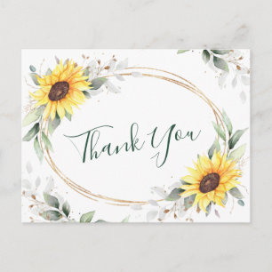 Carte Postale Élégant tournesol vert Merci floral