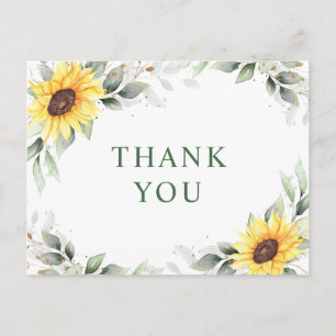 Carte Postale Élégant tournesol vert Merci floral