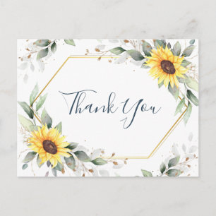 Carte Postale Élégant tournesol vert Merci floral