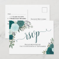 Elégant Turquoise Aquarelle Roses mariage RSVP