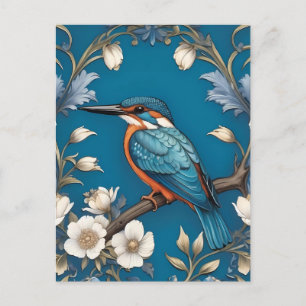 Carte Postale Élégant turquoise Kingfisher Bird Floral