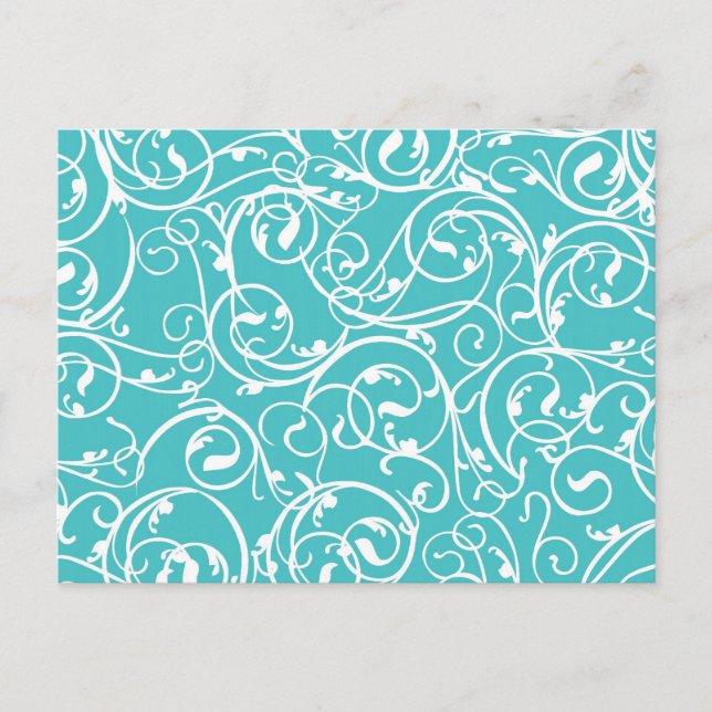 Carte Postale Elégant Turquoise Vintage Scroll Damask Pattern (Devant)