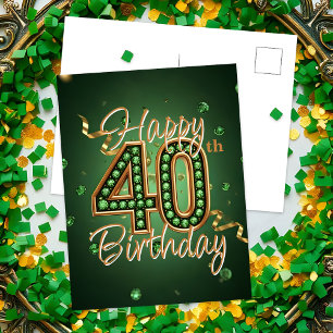 Carte Postale Elégant Vert Émeraude et Or 40e Anniversaire