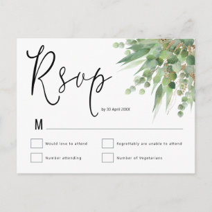 Carte Postale Elégant Vert Eucalyptus Script Mariage RSVP