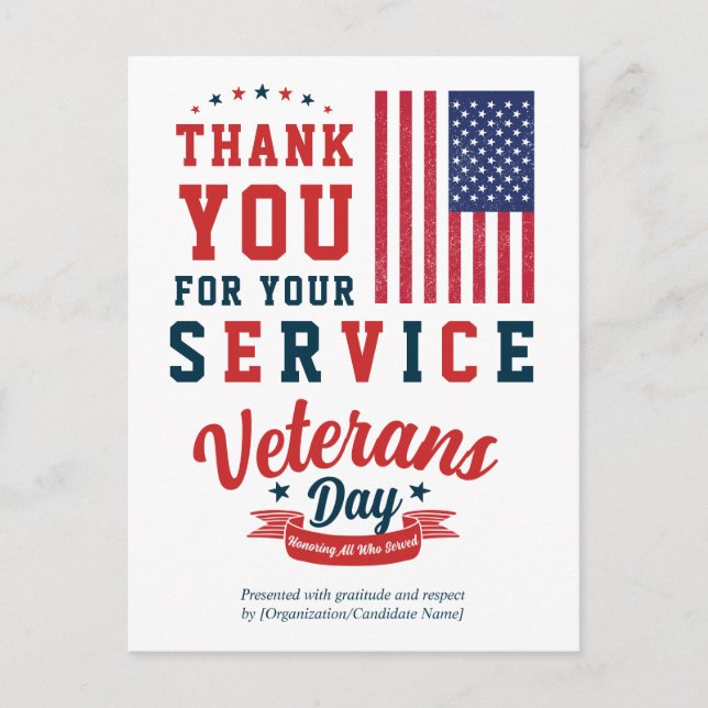 Carte Postale Elegant Veterans Day Thank You (Devant)