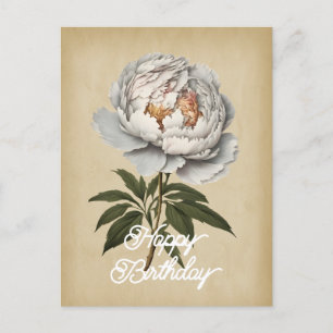 Carte Postale Elégant Vintage blanc de pivoine fleur Joyeux anni
