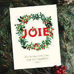 Carte Postale Elégant Vintage Christmas Berry Wreath Joie<br><div class="desc">Carte de vacances JOIE,  avec baies d'aquarelle rouge et bleu et couronne feuille,  avec texte personnalisable sur l'avant et l'arrière de la carte.</div>