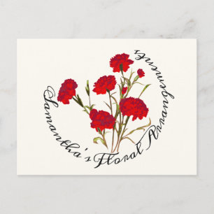 Carte Postale Elégant Vintage Floral Carnation rouge sur mesure