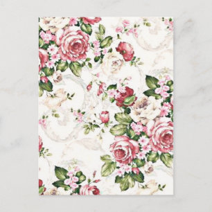 Carte Postale Élégant Vintage Floral Cottage Rose de crème