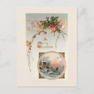 Carte Postale Élégant Vintage Holly, Scène Rustique & Salutation
