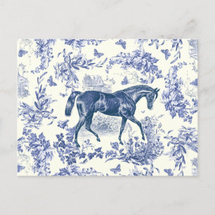 Carte Postale Elégant Vintage Rustique Horse Blue Floral Toile