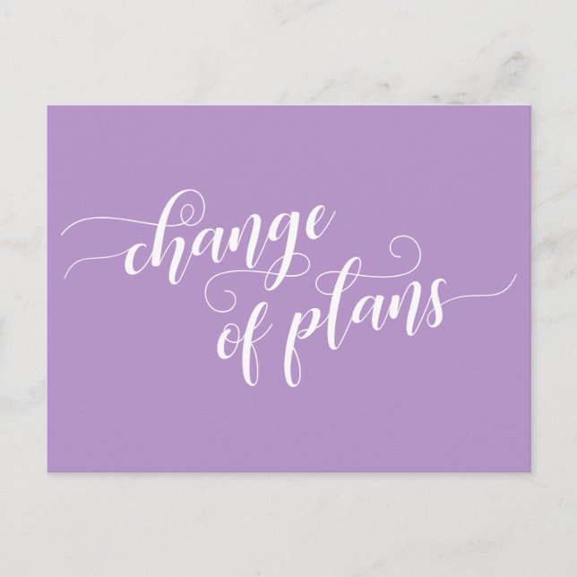 Carte Postale Élégant Violet Changement de plans Mariage reporté (Devant)