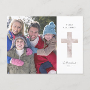Carte Postale Elegant Watercolor Cross Photo Family Christmas