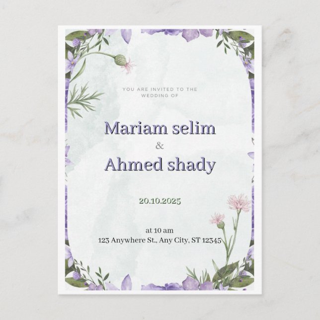 Carte Postale Elegant Watercolor Floral Arch Wedding Invitation  (Devant)
