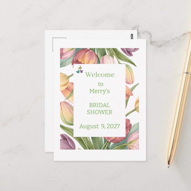 Carte Postale Elegant Watercolor Tulips  (Devant/Arrière en situation)