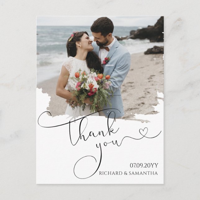 Carte Postale Elegant Wedding Script Thank You Photo (Devant)