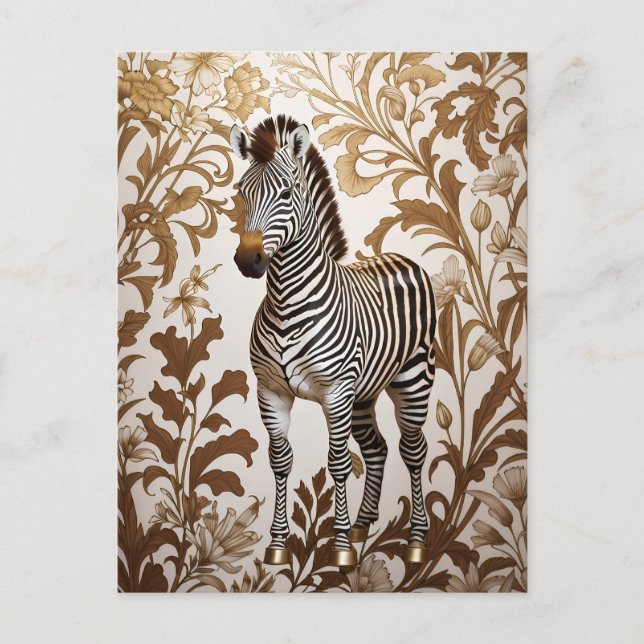 Carte Postale Elegant Zebra William Morris inspired  (Devant)