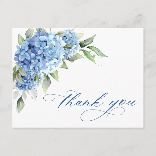 Carte Postale Elégante aquarelle bleu Hydrangea Merci de fleurs (Devant)