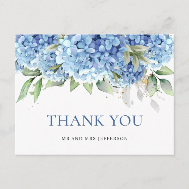 Carte Postale Elégante aquarelle bleu Hydrangea Merci de fleurs (Devant)