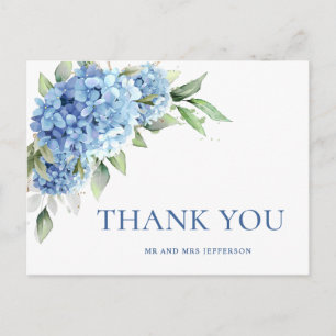 Carte Postale Elégante aquarelle bleu Hydrangea Merci de fleurs
