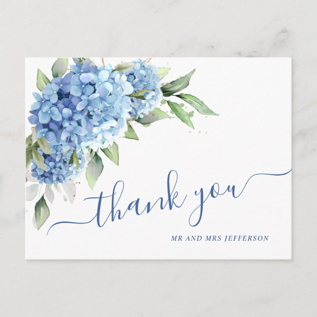 Carte Postale Elégante aquarelle bleu Hydrangea Merci de fleurs (Devant)