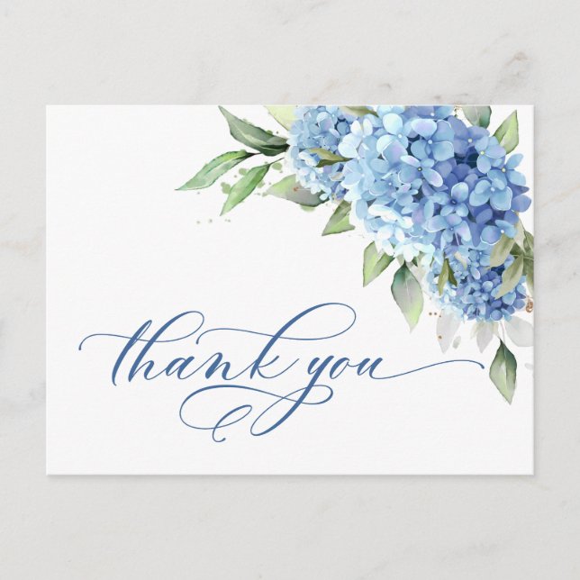 Carte Postale Elégante aquarelle bleu Hydrangea Merci simple (Devant)