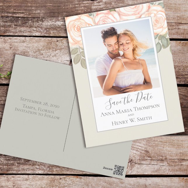 Carte Postale Elégante aquarelle Blush Floral Calligraphie Photo (Créateur téléchargé)