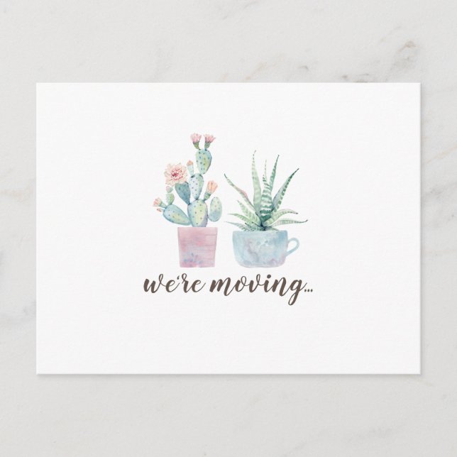 Carte Postale Elégante aquarelle Boho Cactus Nous bougeons (Devant)