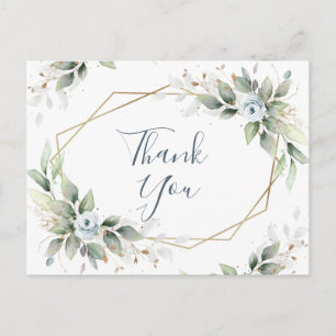 Carte Postale Elégante aquarelle Dusty Blue Foliage Merci