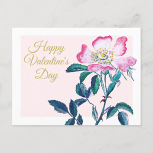 Carte Postale Elégante aquarelle Fleur Rose sauvage Valentine