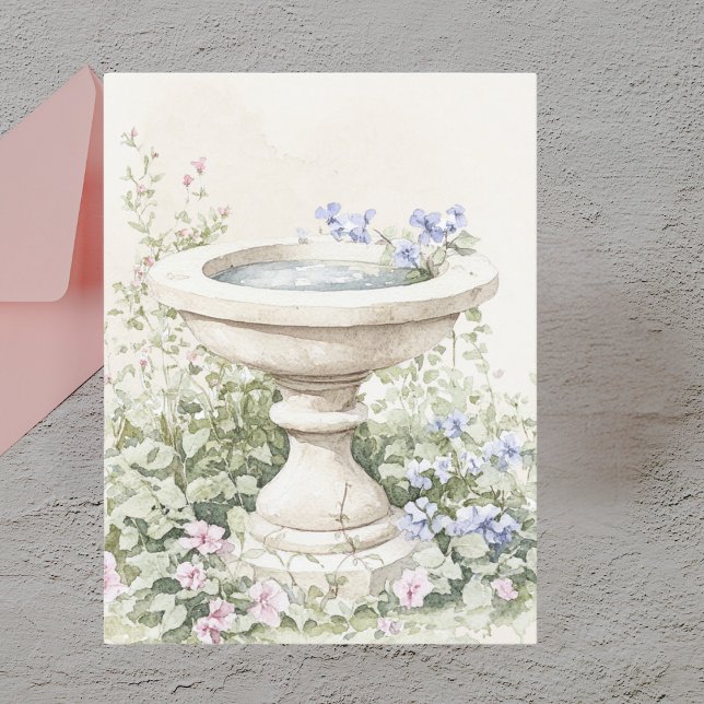 Carte Postale Elégante aquarelle Florale Jardin du bain d'oiseau (Créateur téléchargé)