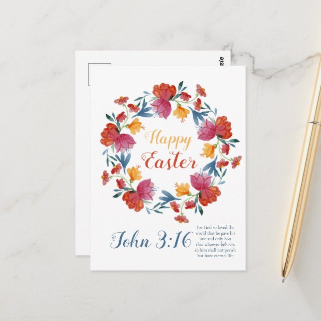 Carte Postale Elégante aquarelle florale John 3:16 (Devant/Arrière en situation)