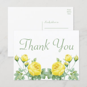 Carte Postale Elégante aquarelle florale Merci rose jaune Po