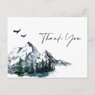 Carte Postale Elégante aquarelle Montagnes Forêt Merci QR