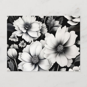 Carte Postale Elégante aquarelle noire et blanche Floral