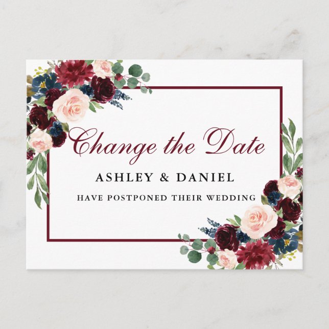 Carte Postale Elégante Aquarelle Or Floral Changer La Date (Devant)