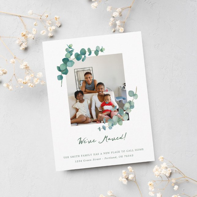 Carte Postale Elégante aquarelle verte Changement d'adresse (Créateur téléchargé)