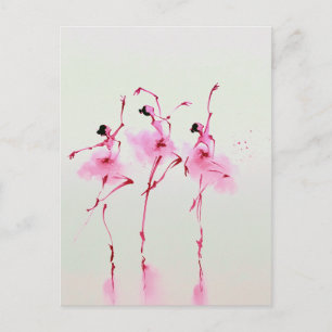 Carte Postale Élégante Art à l'aquarelle de ballerine rose